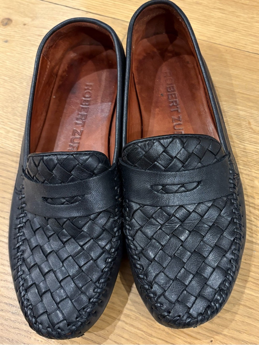 Robert Zur Black Woven Leather Penny Loafers